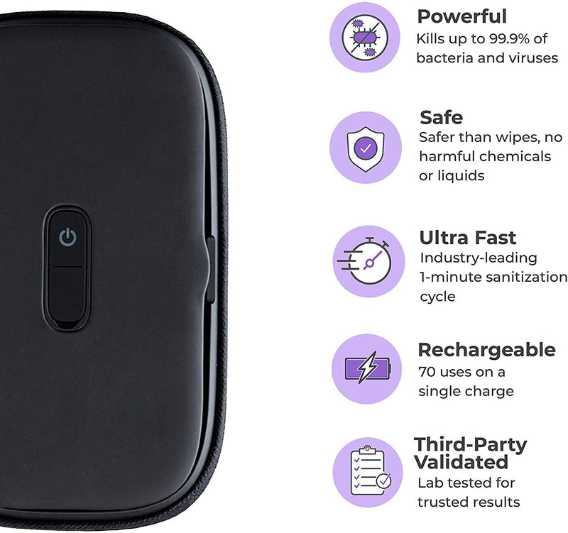  [AUSTRALIA] - HoMedics UV Clean Phone Sanitizer, UV Light Sanitizer, Fast Germ Sanitizer for Cell Phone, Makeup Tools, Credit Cards, Keys, Glasses, Kills 99.9% of Bacteria & Viruses, Black