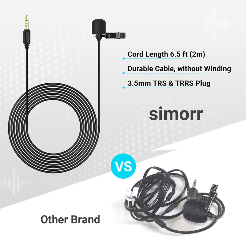  [AUSTRALIA] - simorr 3.5mm TRS/TRRS Professional Lavalier Microphone for Mobile Phone, Computer for YouTube Video Shooting, Video Conference, Vlogging Lapel Clip-on Mic Cable, Length 6.5ft, Balck - 3388 Black