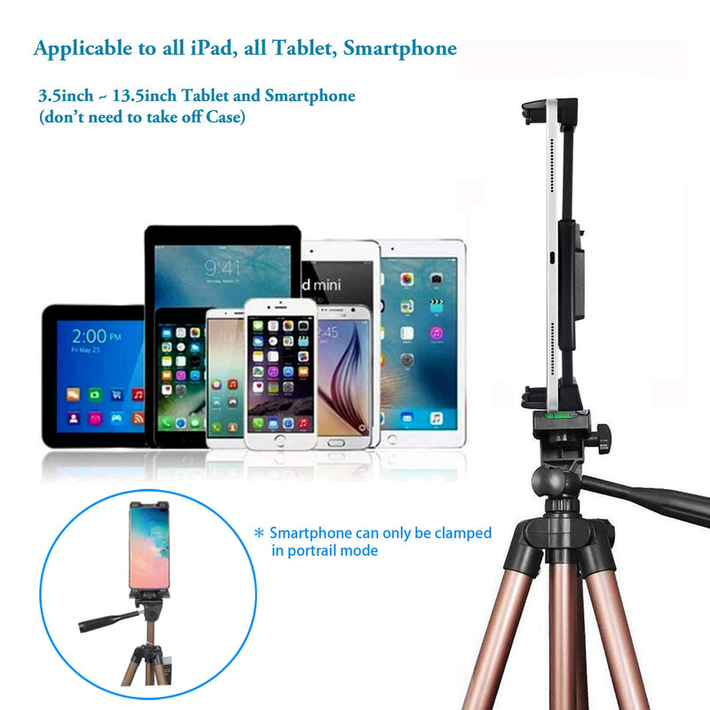  [AUSTRALIA] - IPad Tripod Stand Universal Tablet Phone Mount Holder 51in Lightweight with Bluetooth Remote for iPad Pro 12.9 11 10.5,iPad Air Mini,Surface Tab,Galaxy Tab and 3.5 to 13.5in iPhone Tablet - Champagne