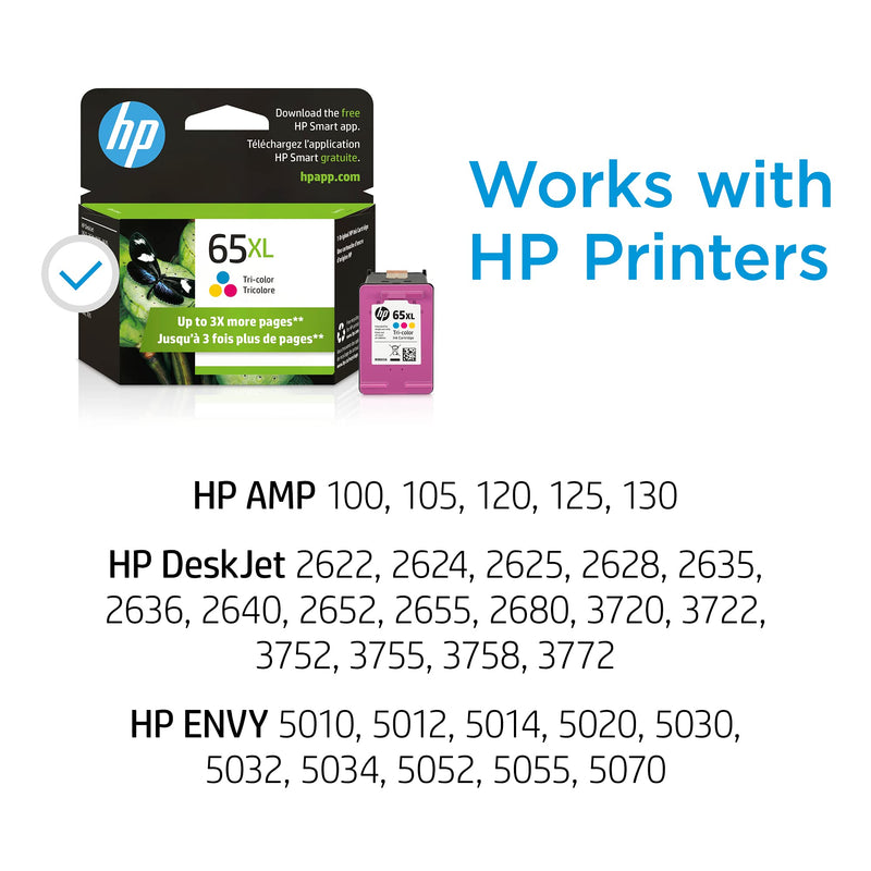  [AUSTRALIA] - Original HP 65XL Tri-color High-yield Ink Cartridge | Works with HP AMP 100 Series, HP DeskJet 2600, 3700 Series, HP ENVY 5000 Series | Eligible for Instant Ink | N9K03AN 1