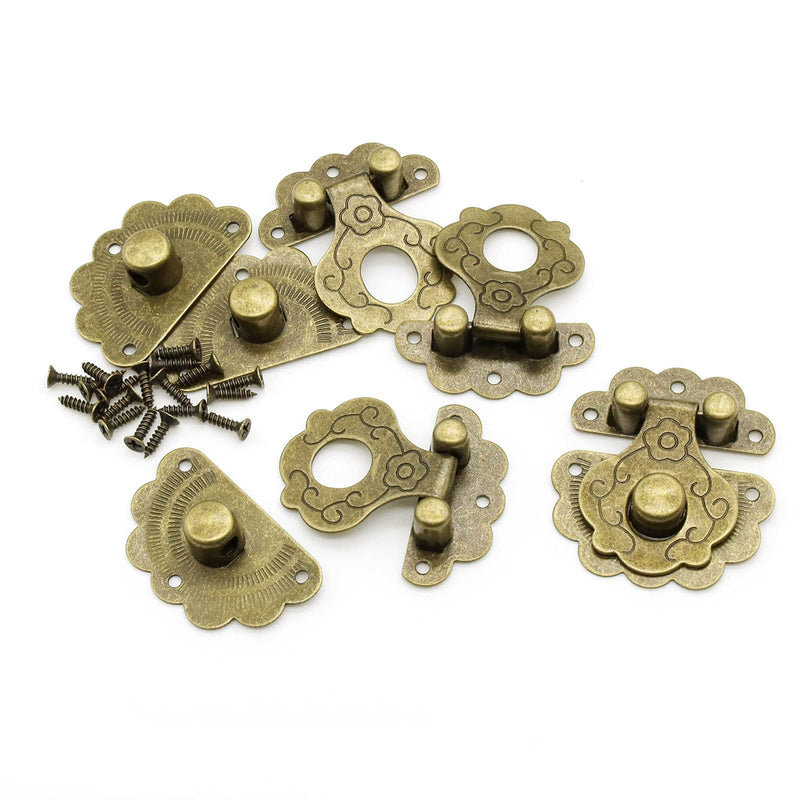 [AUSTRALIA] - 20 Pieces Flower Buckle Lock Bronze Color Staple Latch Hasp for Drawer Cabinet Jewelry Wooden Case Lock Vintage Latch Hasp (Bronze)
