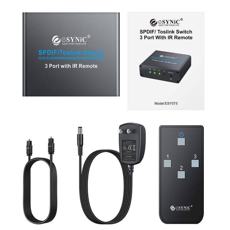  [AUSTRALIA] - eSynic 3 Port Toslink Switch Bundle with 192Khz Digital to Analog Converter with Bluetooth V5.0 Transmitter