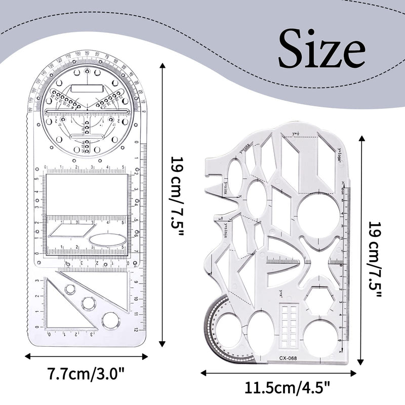  [AUSTRALIA] - FYY Multifunctional Geometric Ruler, 2 Pcs Geometric Drawing Template Measuring Tool Plastic Mathematics Drawing Ruler, Draft Rulers for Student School Office Supplies and Building Supplies, Clear