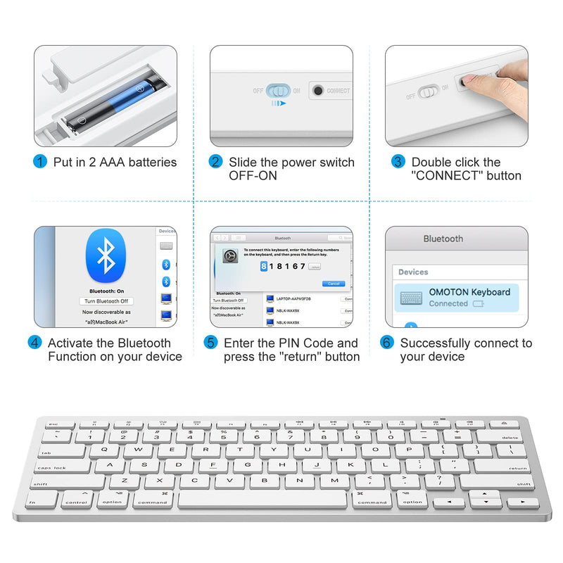  [AUSTRALIA] - Bluetooth Keyboard for Mac, OMOTON Compact Wireless Keyboard Compatible with MacBook Pro/Air, iMac, iMac Pro, Mac Mini, Mac Pro Laptop and PC Silver