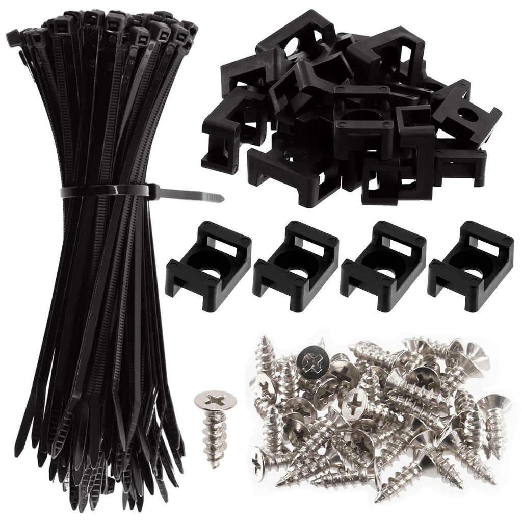  [AUSTRALIA] - Keadic 360 Pcs Strong Base Saddle Type Cable Tie Mount with Cable Zip Tie and Deep Thread Pan Head Screws, Wire Holder Wire Fasteners for Cable Clips Management Outdoor Indoor (Black) Black