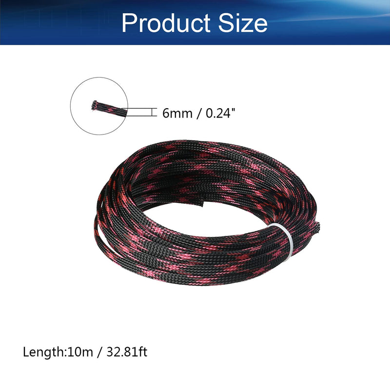  [AUSTRALIA] - Bettomshin PET Expandable Braided Sleeving 6mm Width 32.8Ft Length Braided Cable Wire Sleeve for TV Computer Office Home Entertainment DIY Adjustable Black Pink 1pcs