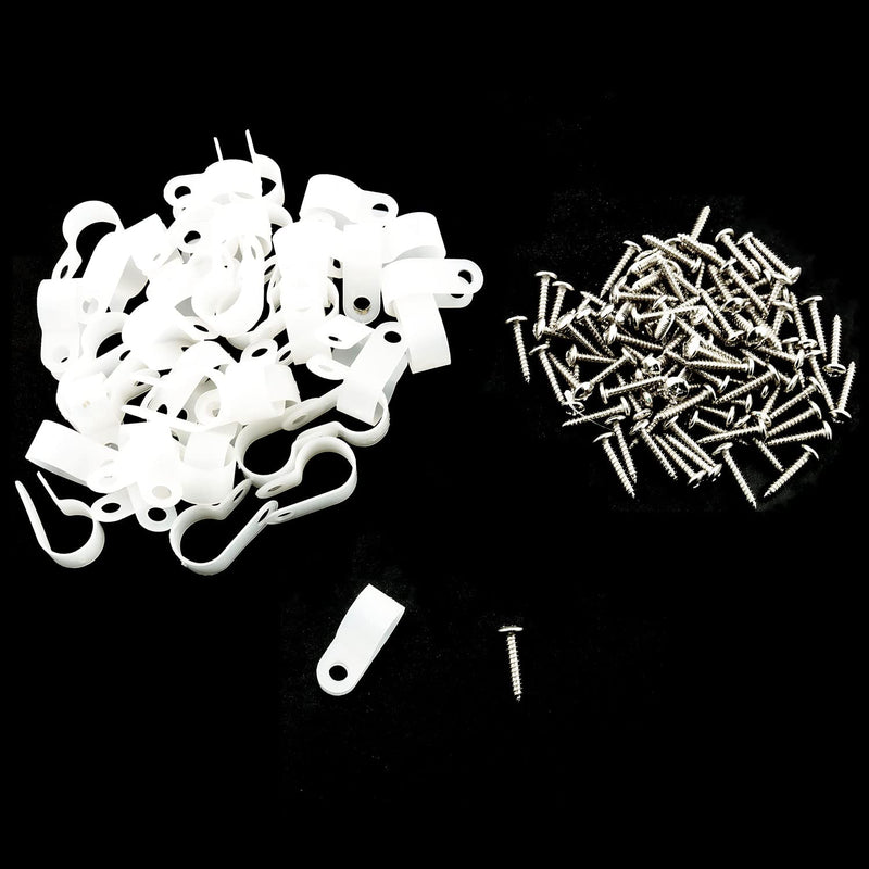  [AUSTRALIA] - E-outstanding 100pcs 1/2 inch (13.2mm) R-Type Cable Clip Nylon Wire Clamp Cable Organize Cord Clips with Mounting Screws for Wire Management Electrical Fittings, White