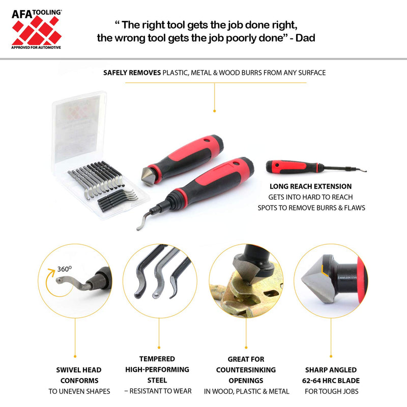 AFA Tooling Long Reach Deburring Tool with 15 High-Speed Steel Rotary Burr Removal Blades and Countersink Hand Reamer - LeoForward Australia