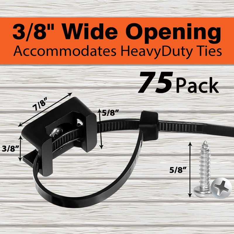  [AUSTRALIA] - 75 Pcs Cable Zip Ties Base Saddle Type Mounts with 6 Inch & 0.19 Inch Cable Ties and Stainless steel Screw, Anchor Wire Cable Clips Organizer Holders Clamps fasteners (Black/White) 75 Pack Black White