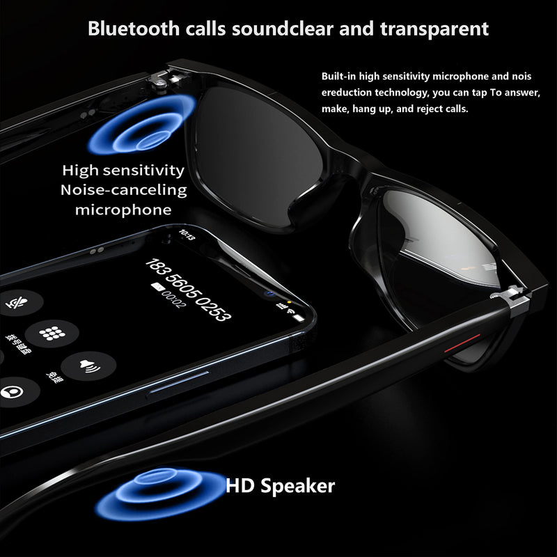  [AUSTRALIA] - Meagtlva Bluetooth Glasses for Men and Women，Bluetooth Sunglasses Open Ear Speaker Music and Hand-Free Call (Sun Lens) Sun Lens