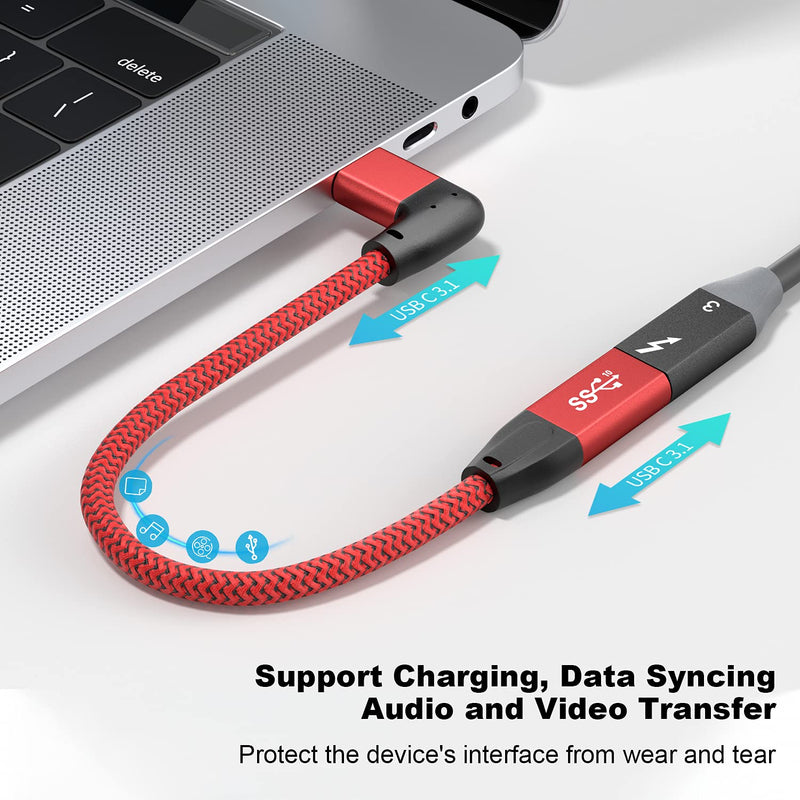  [AUSTRALIA] - Right Angle USB C Extension Cable 1.6FT,UseBean 90 Degree Gen2 10Gbps USB-C 3.2 Male to Female Video Cord,L-Shape Type C Extender,Compatible for iPhone 12 Wireless Magsafe Charger,M1 MacBook Pro/Air RED