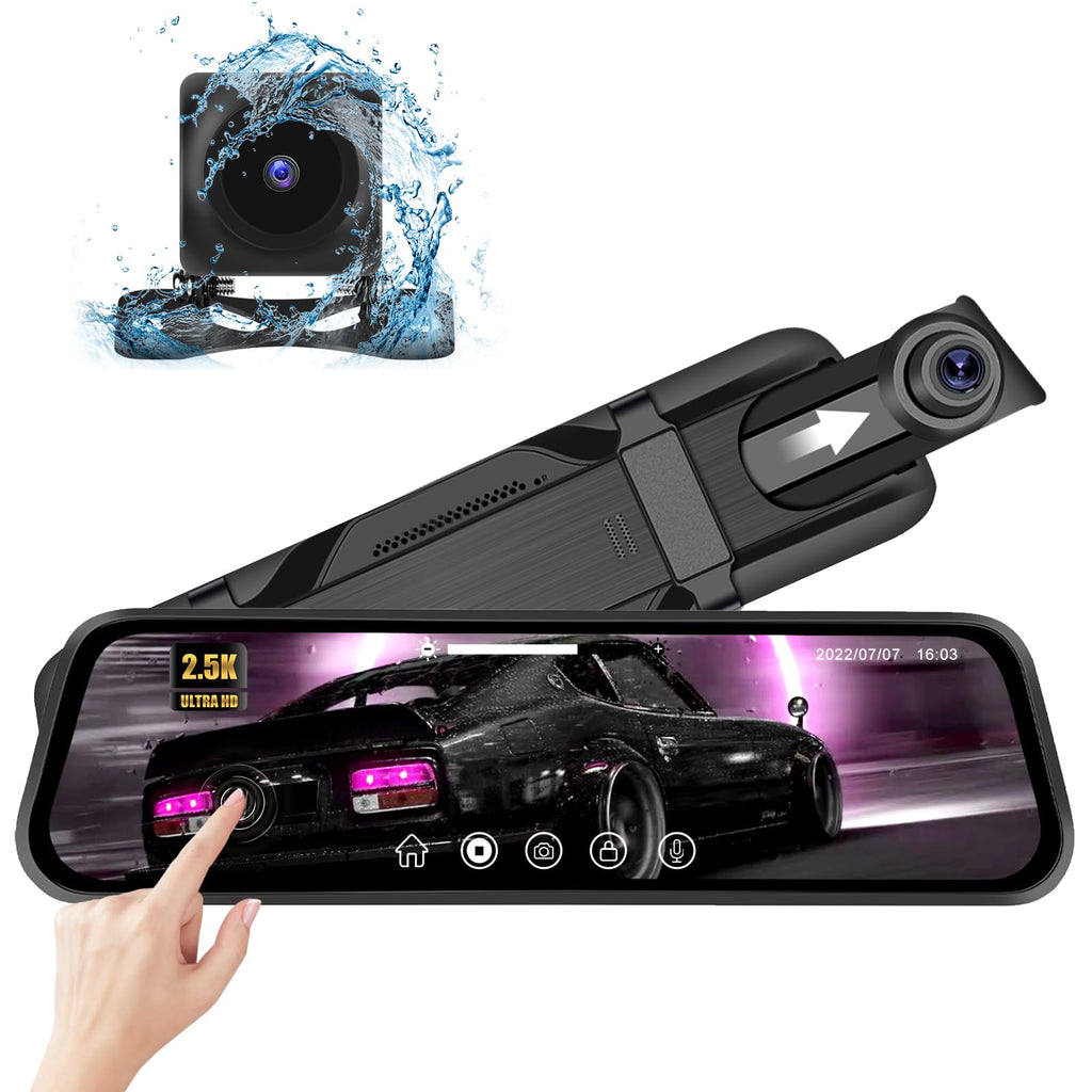  [AUSTRALIA] - 2.5K Mirror Dash Cam,9.66" Rear View Mirror Front and Rear View Dual Cameras,Night Vision,G-Sensor,Loop Recording,Parking Assistance,24H Parking Monitor,HD Waterproof Backup Camera for Cars/Trucks 9.66 Inch 2.5K