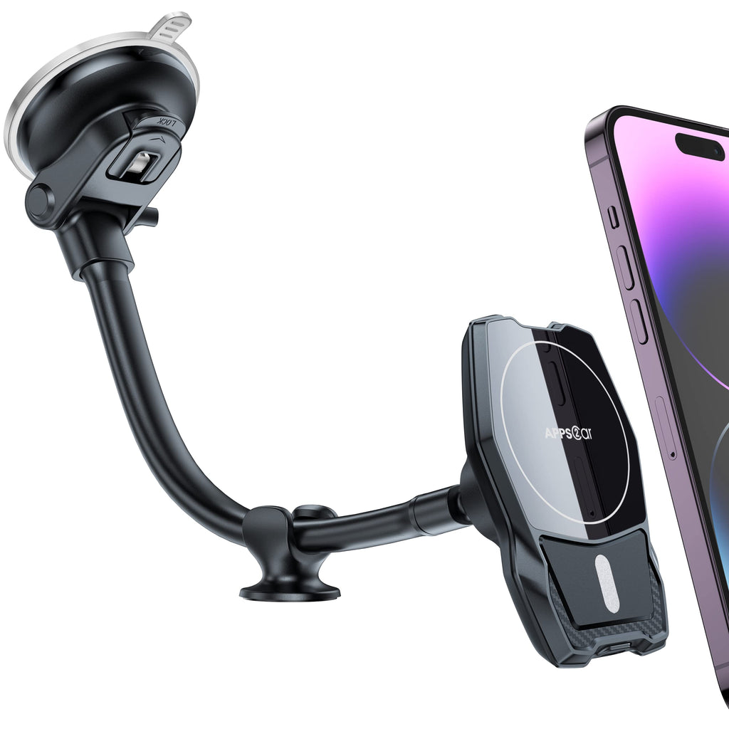  [AUSTRALIA] - APPS2Car Fit for MagSafe Car Mount for iPhone Holder [17 N52 Magnets] Phone Holder for Car, Suction Cup 8in Long Arm Magnetic Phone Mount for Dashboard Windshield for iPhone 12/13/14 Magsafe Case