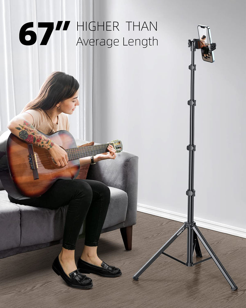  [AUSTRALIA] - ANGFLY 67" Phone Tripod & Selfie Stick, Extendable Cell iPhone Tripod Stand with Remote and Phone Holder, Tripod for iPhone Compatible with iPhone 14 Pro Max 13 12/Android/Camera Black