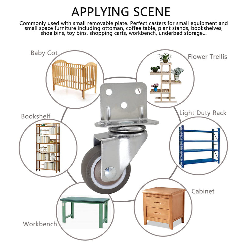  [AUSTRALIA] - Casoter 1.25"(32mm) L-Clip Plate Swivel Caster, Ball Bearing L-Shape Side Mount Plate TPE Rubber Wheel Metal Housing, 4 Pack Total Load Capacity 113Lbs/52Kg for Narrow Install Place of Furniture