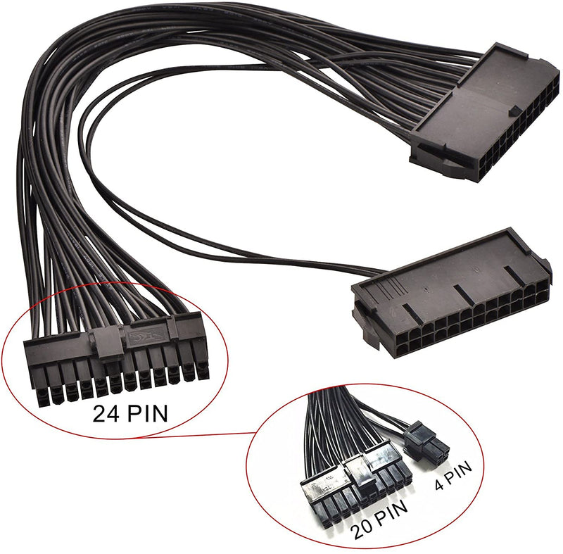  [AUSTRALIA] - Dual PSU 24-Pin ATX Motherboard Adapter Cable 20+4 Pin Dual PSU Cable Mining Adapter ATX Motherboard Adapter Extension Cable 30cm, BLACK