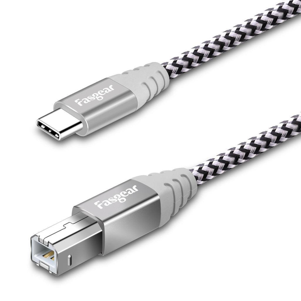  [AUSTRALIA] - Fasgear 1m Type C to USB B Midi Cable Nylon Braided Printer Scanner Cord with Metal Connector Compatible with AiO, HP, Canon, Printers and More (3ft, Gray) 3ft