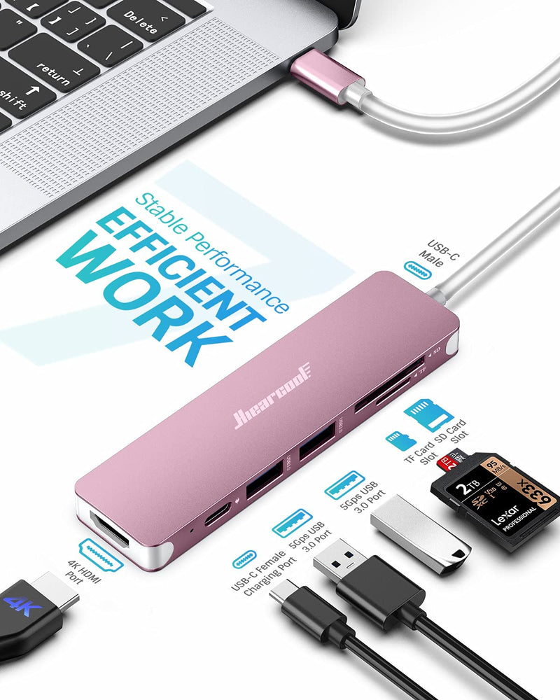  [AUSTRALIA] - USB C Hub,Hiearcool USB C Adapter,7IN1 USB C to HDMI Mulitiport Adapter Dongle Compatible for MacBook Pro and USB C Laptop-Pink Pink