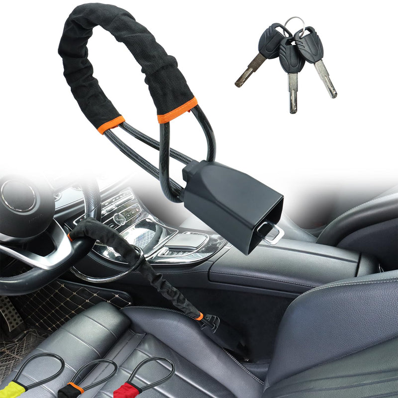  [AUSTRALIA] - Steering Wheel Lock Seat Belt Lock Compatible with Cars SUV Golf Cart Truck UTV Off-Road Vehicle Security Anti-Theft Device with 3 Keys Black