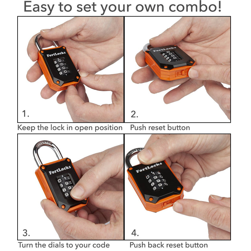  [AUSTRALIA] - FortLocks Gym Locker Lock - 4 Digit, Heavy Duty, Hardened Stainless Steel, Weatherproof and Outdoor Combination Padlock - Easy to Read Numbers - Resettable and Cut Proof Combo Code - 1 Pack Silver