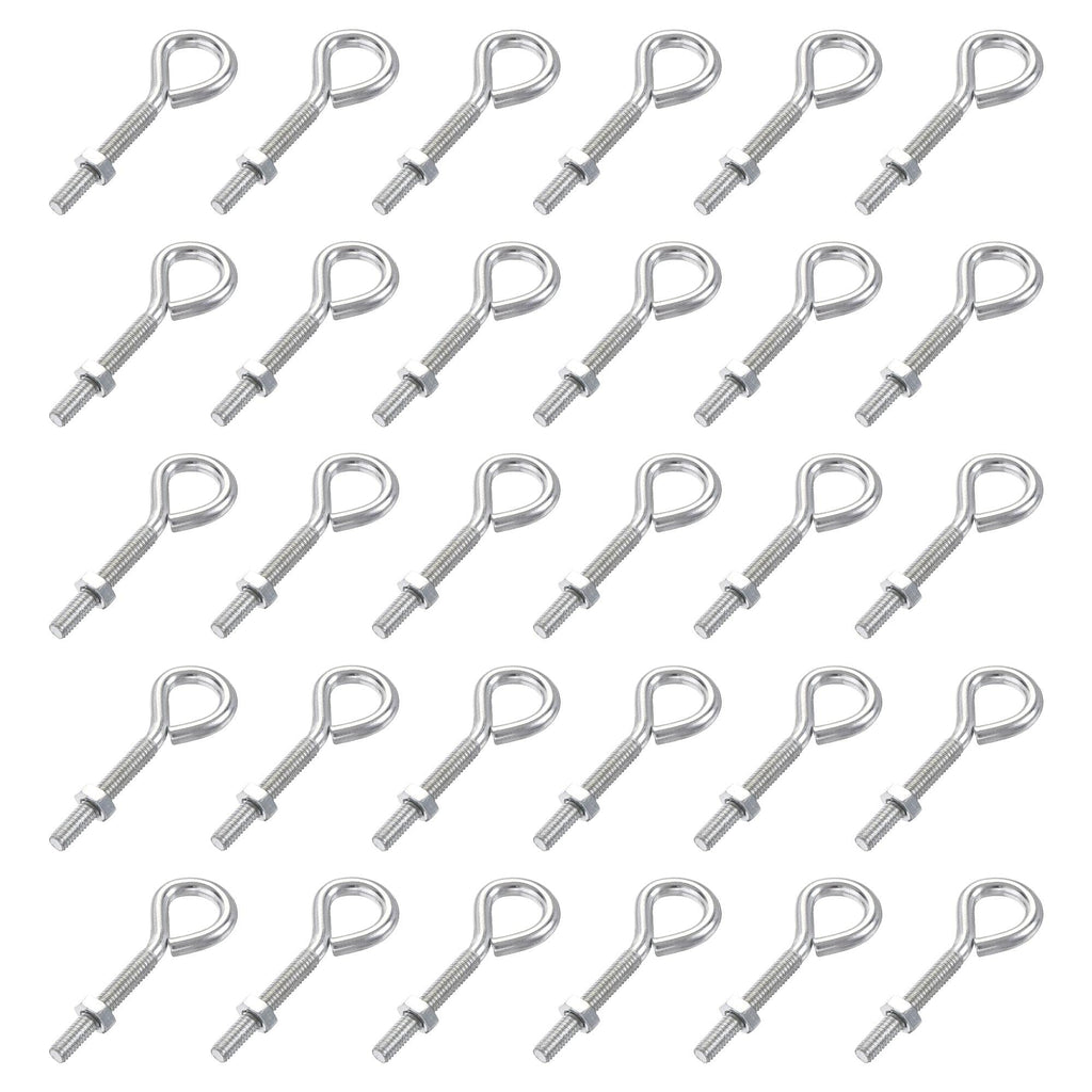  [AUSTRALIA] - uxcell M4x30mm Eye Hooks Screws Bolts Kit, 30pcs Carbon Steel Hanger Eyelet Hooks Screw with Hex Nuts for Metal Hook, Wood Terminal Ring Hooks