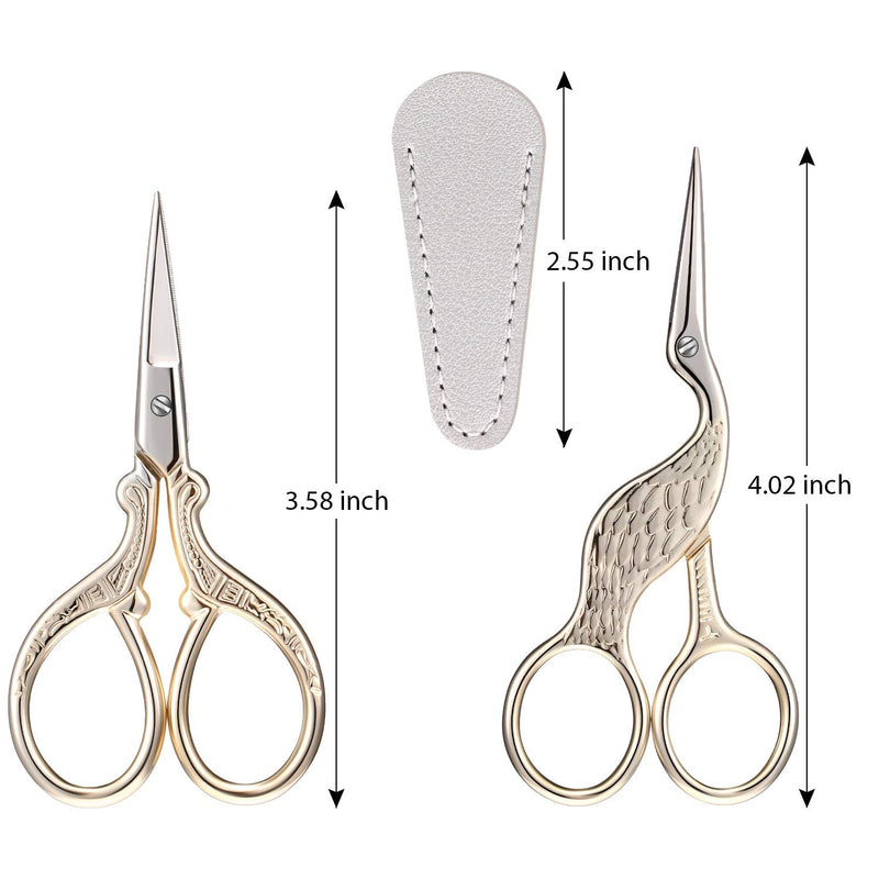  [AUSTRALIA] - 4 Pieces Gold Vintage Embroidery Scissors Set, Stainless Steel Classic Stork Scissors Dressmaker Small Shears with Leather Scissors Covers for Embroidery Sewing Craft Art Work Needlework DIY Tools