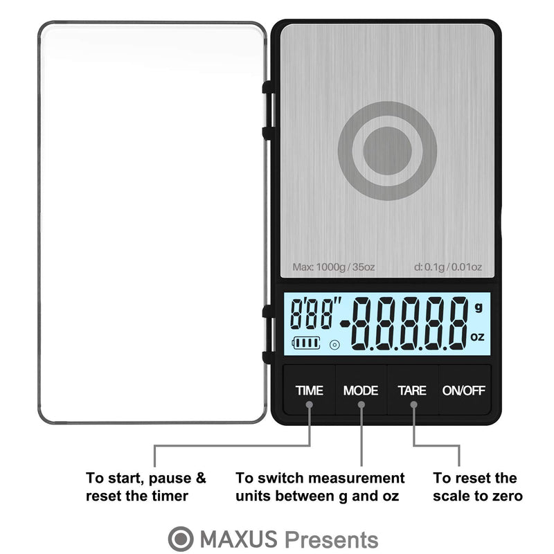  [AUSTRALIA] - Espresso Scale with Timer 1000g x 0.1g Drip Coffee Scale, MAXUS BREW Multifunction Digital Pocket Scale Large Bright LCD Display Small Food Scale Gram and Ounce 0.01oz for Kitchen Herb Stainless Steel