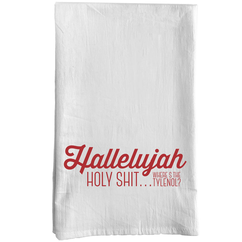  [AUSTRALIA] - RubiaRojo Christmas Kitchen Towels - Set of 4 Holiday Flour Sack Dishcloths – Jolliest Bunch of A-Holes, Jelly of The Month Club, It’s a Bit Nipply and Hallelujah Holy Sht – White Cotton Hand Towels