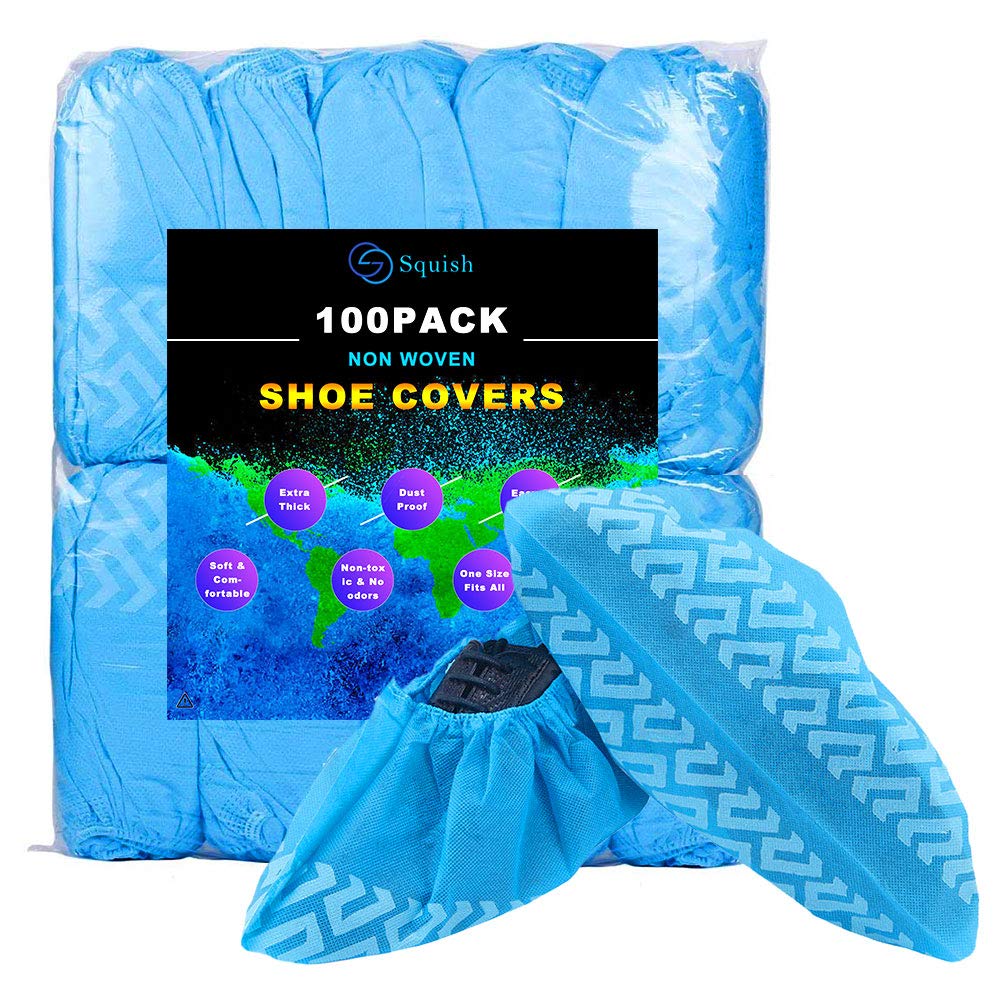  [AUSTRALIA] - squish Shoe Covers Disposable Non Slip, 100 Pack (50 Pairs) Non Woven Fabric Boot Covers for Indoors Breathable Slip Resistant Durable Boot&Shoes Cover, One Size Fits All Blue 14 Wide Women/14 Wide Men