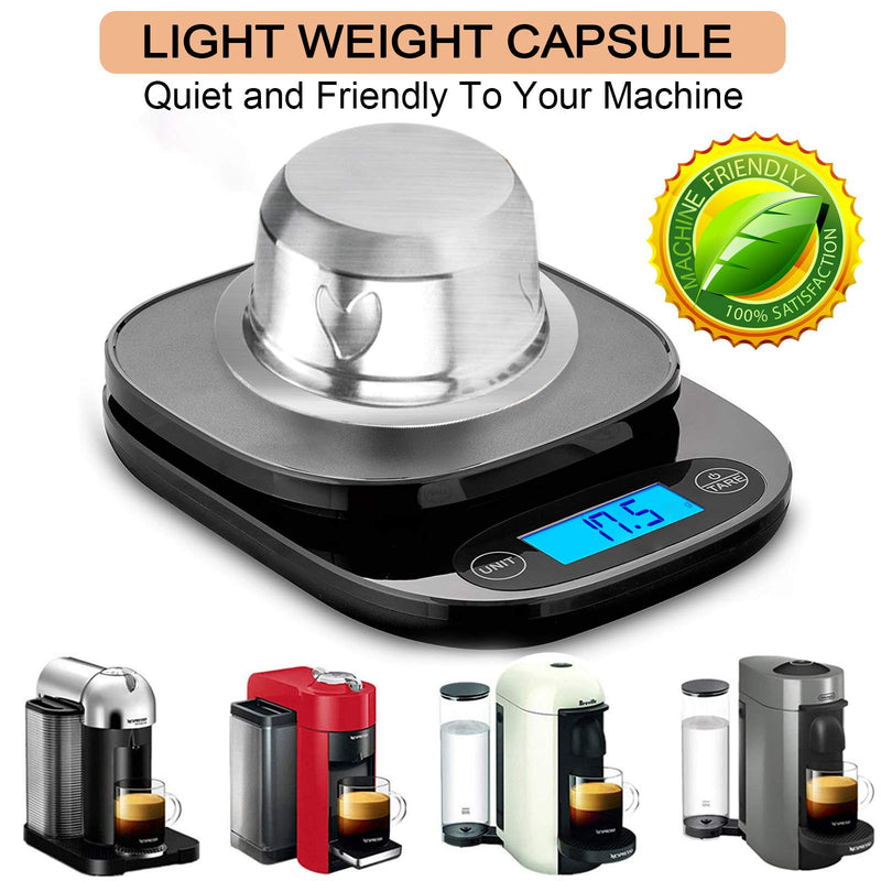  [AUSTRALIA] - CAPMESSO Coffee Capsule, Refillable Vertuo Capsules Reusable Coffee Pod with Foil Lids Stainless Steel Compatible with Vertuoline GCA1 and Delonghi ENV135(2.5oz pod+50 Foils) Double Espresso Size Pod with 50 Lids(2.5 oz)