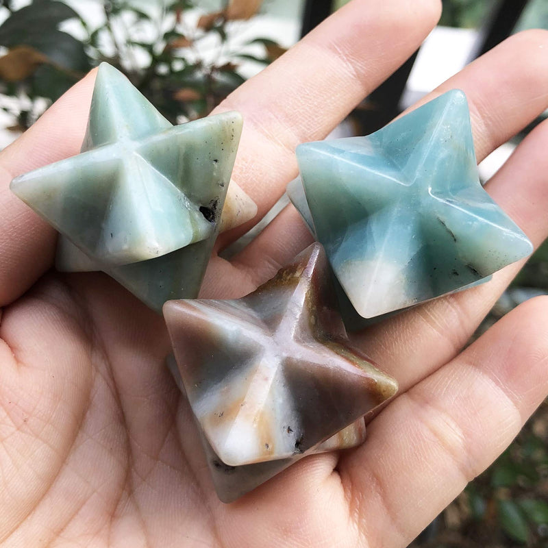  [AUSTRALIA] - Fekuar Amazonite Crystal Merkaba Star for Healing Reiki Spiritual Divine Therapy Energy, Pocket Stone Eight-Pointed Stars 1"(25mm)