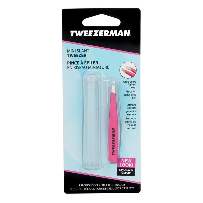 Tweezerman Stainless Steel Mini Slant Tweezer, Neon Pink, 1 Count - LeoForward Australia