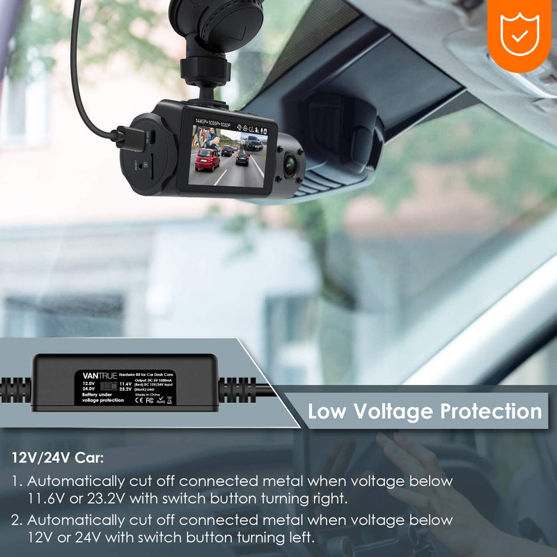  [AUSTRALIA] - Vantrue 11.5ft Type C USB 12V 24V to 5V Dash Cam Hardwire Kit with Mini, ACS, ATO, Micro2 Add a Circuit Fuse Holders, Low Voltage Protection for N4, N2S Dash Cam