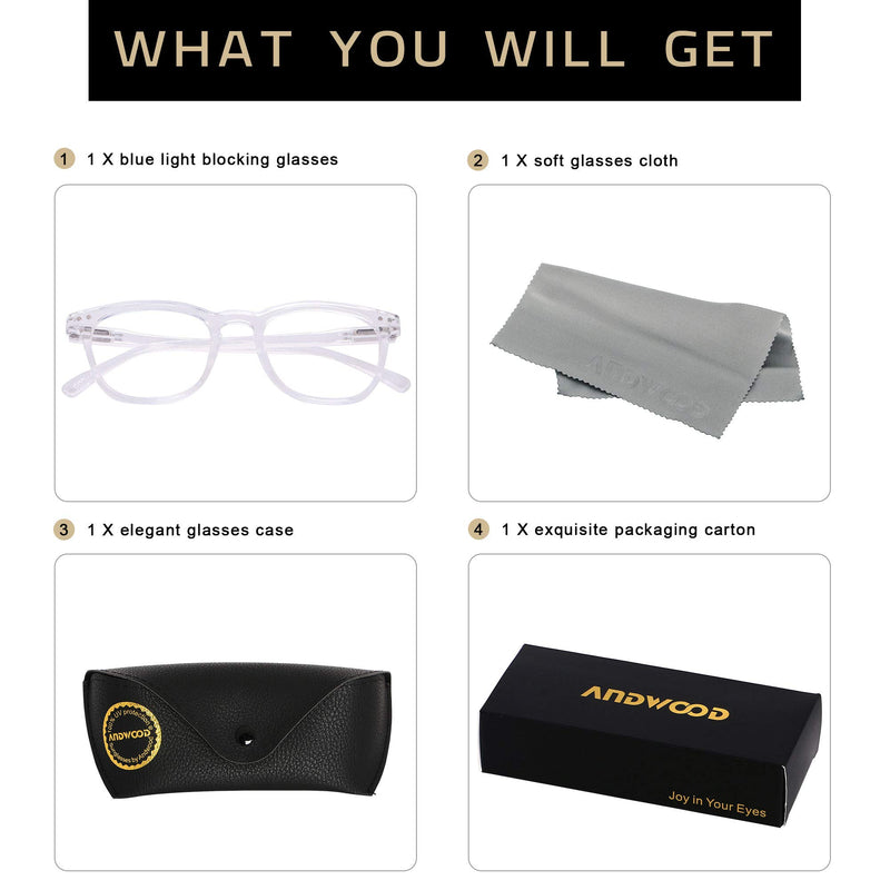  [AUSTRALIA] - Blue Light Blocking Glasses Women Men Computer Small Face Clear Bluelight Blocker Eyeglasses Frame ANDWOOD AR001 Square Crystal | Anti-blue Light Lens