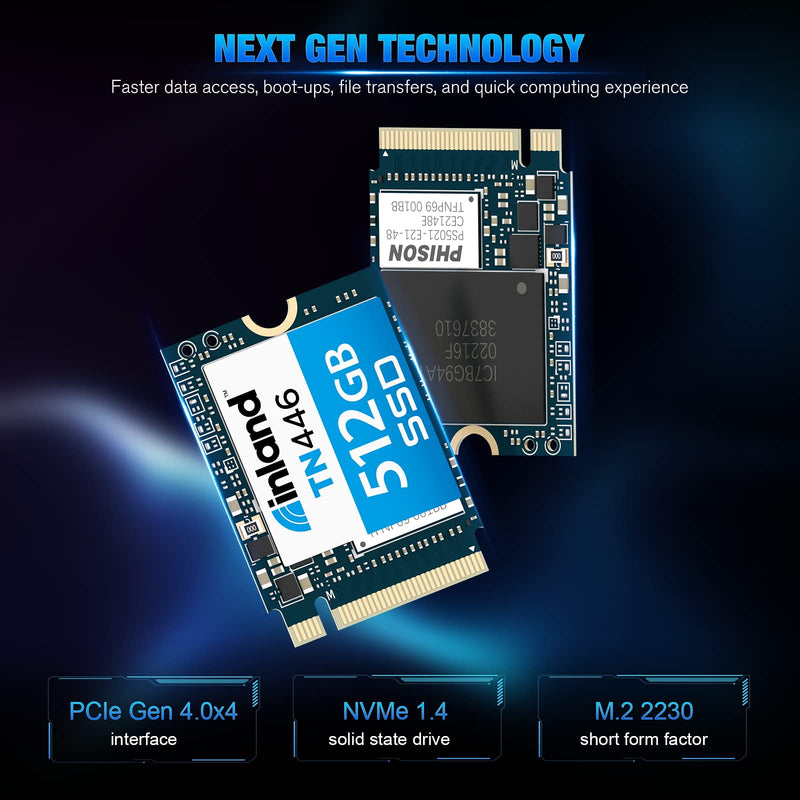  [AUSTRALIA] - INLAND 2230 Internal SSD 512GB High Performance Gen4x4 M.2 2230 30mm Internal Solid State Drive PCIe 4.0, up to 4,900 MB/s, TN446