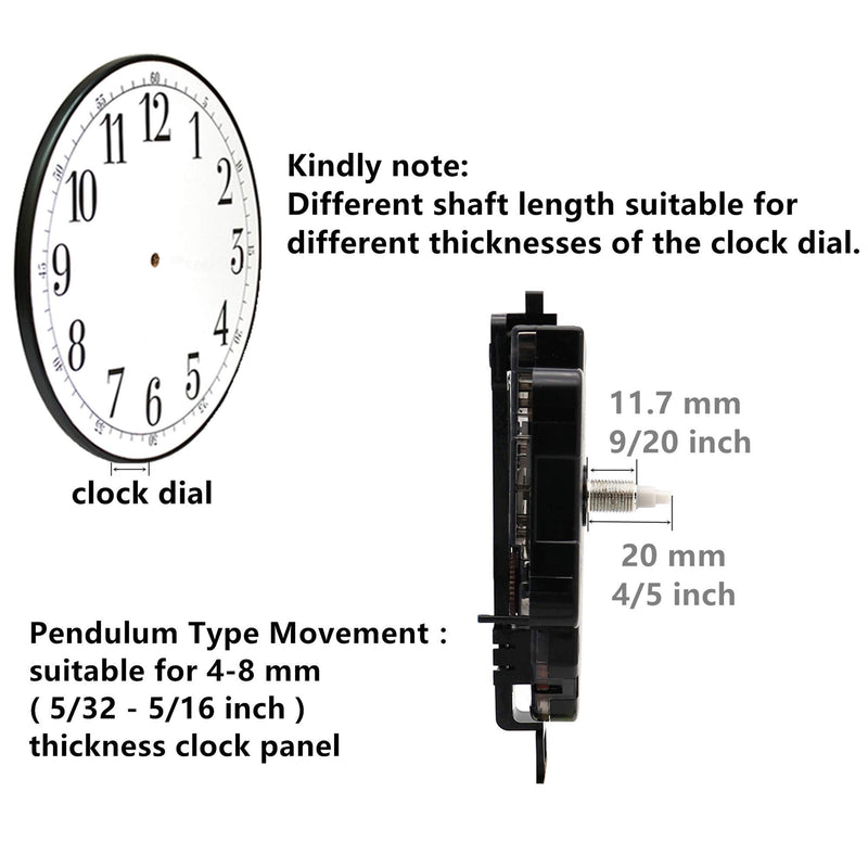  [AUSTRALIA] - TIKROUND Original Youngtown 12888 Pendulum Type Movement Step Clock Accessory Quartz DIY Movement Kits,5/16 Inch Maximum Dial Thickness, 4/5 Inch Total Shaft Length.