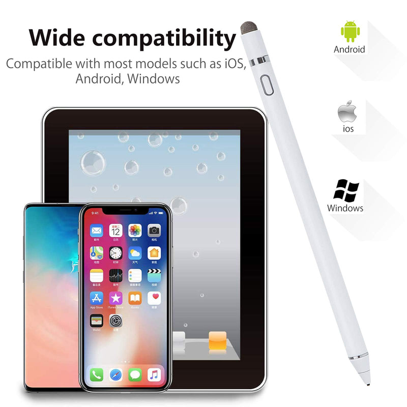  [AUSTRALIA] - MENKARWHY Active Stylus Digital Pen for Touch Screens, Rechargeable 1.5mm Fine Point Stylus Smart Pencil Compatible with Most Tablet with Glove (White), (E8910BT) White