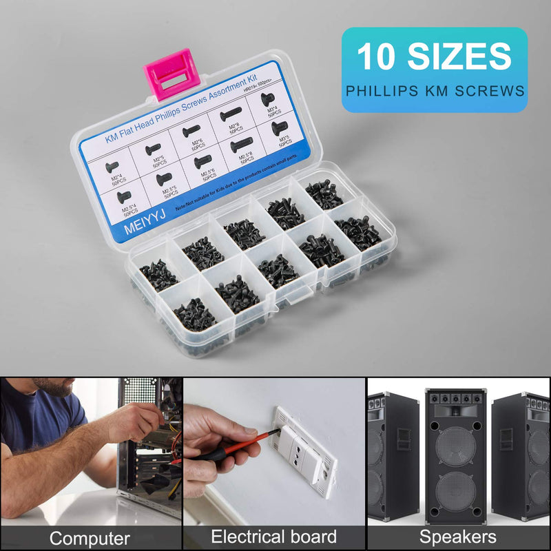  [AUSTRALIA] - MEIYYJ 500pcs M2 M2.5 M3 Laptop Notebook Computer Replacement Screws Kit, PC Flat Head Phillips Screw Assortments, Countersunk SSD Electronic Repair Accessories for Sony DELL Samsung IBM HP Toshiba Black