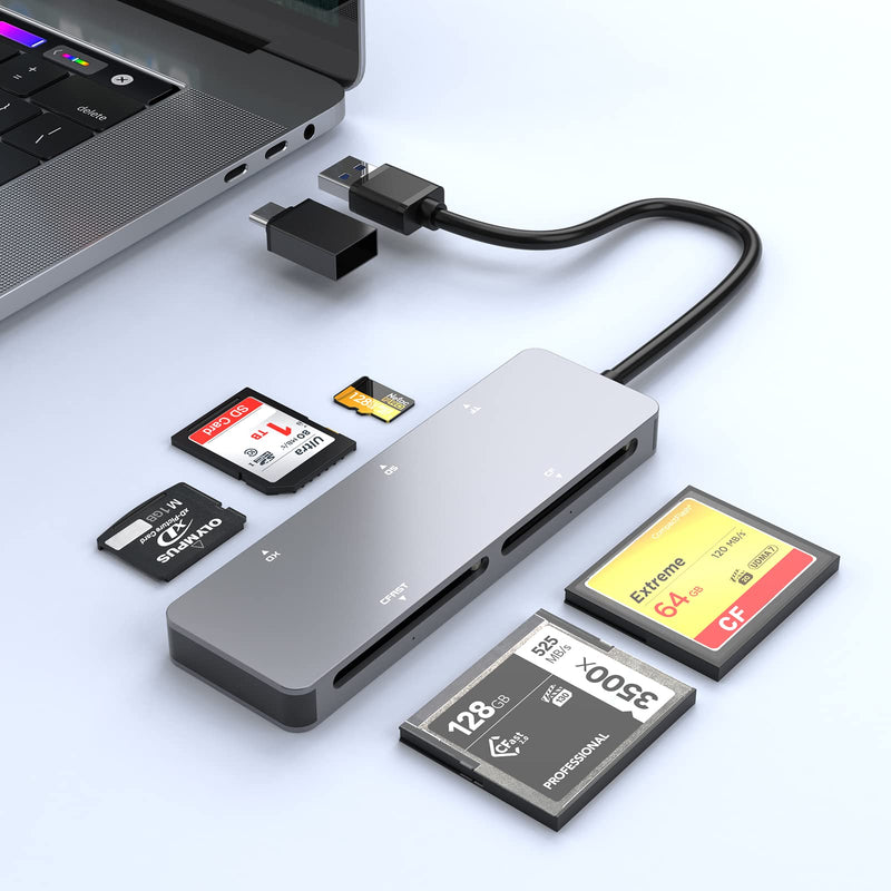  [AUSTRALIA] - CFast Card Reader USB C USB 3.0, CFast 2.0 Multi Card Reader, CFast/XD/CF/SD/TF 5 in 1 Memory Card Reader/Adapter/Hub for CFast SD SDXC SDHC CF CFI Micro SD SDXC XD,for Windows/Mac/Linux/Android USB A+C Grey