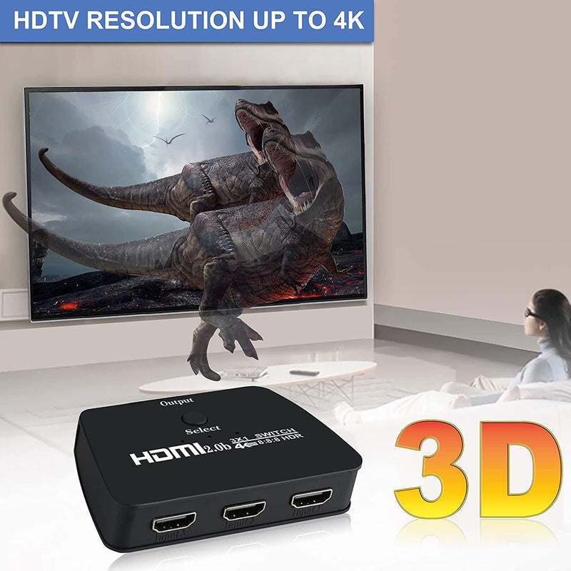  [AUSTRALIA] - 4K@60Hz HDMI 2.0 Switch Splitter with 3.9FT long HDMI Cable, HDMI Switch 3 in 1 Out, 3-Port HDMI Switcher Selector, Supports 4K 30Hz 3D 1080P HDCP2.2 for PS5 PS4 Xbox DVD Player Fire Stick Apple TV PC