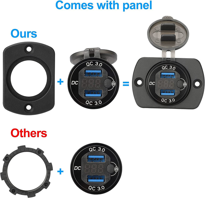  [AUSTRALIA] - Upgraded 12v USB Outlet, 2PCS Quick Charge 3.0 Dual USB Power Outlet with On Off Switch Waterproof 12V/24V Fast Charge USB Charger Socket with Voltmeter for Car Boat Marine Truck Golf RV Motorcycle