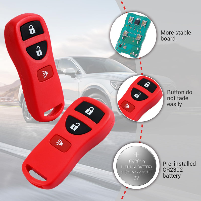  [AUSTRALIA] - Keyless Entry Remote Control Car Key Fob 3 Buttons Replacement for Infiniti Nissan Armada Frontier Murano Pathfinder Quest Sentra Titan Versa Xterra| FX35 FX45 QX4 KBRASTU15 (2 Pack) Red