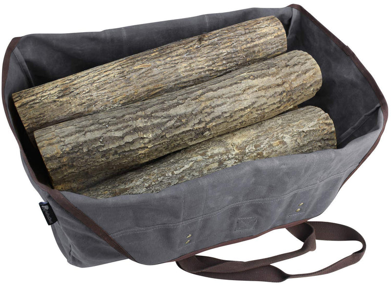  [AUSTRALIA] - MyFirePlaceDirect Waxed Canvas Log Carrier Tote Bag, Extra Large Durable Firewood Holder with Handles and Shoulder Strap, Heavy Duty Wood Carrying Bag for Fireplaces Grey