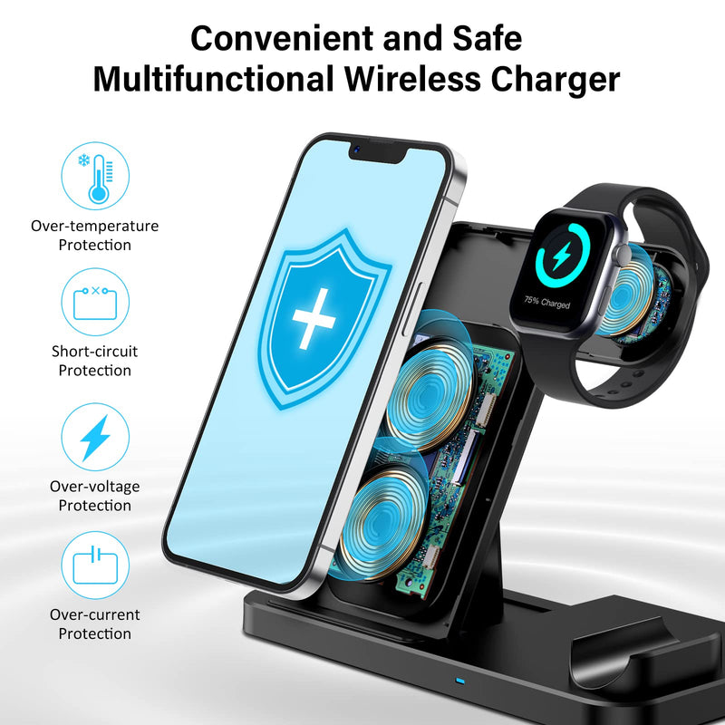  [AUSTRALIA] - Wireless Charger,4 in 1 Fast Wireless Charging Station for iPhone 13 12 11/ Pro/XS/XR/X/SE/8/8 Plus,18W Fast Charging Dock Stand Compatible with iWatch S7/S6/5/4/3/2/AirPods 1/2/Pro&Apple Pencil 1