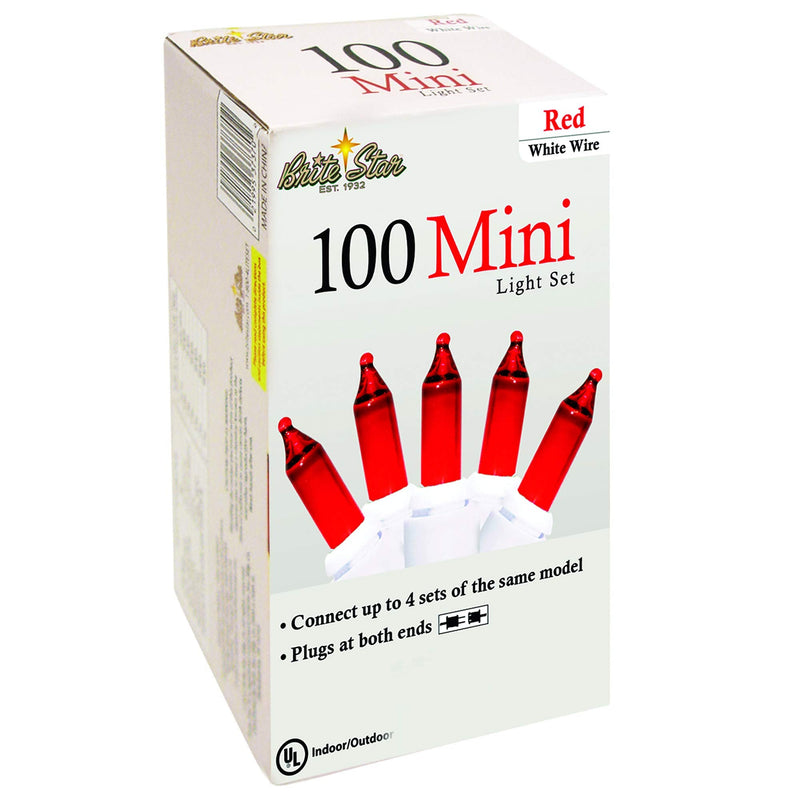  [AUSTRALIA] - Brite Star 100 Count Mini String to String Lights, White Wire, Red White Wire_red
