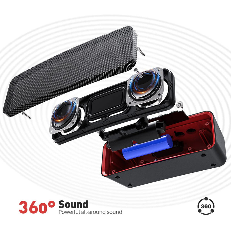  [AUSTRALIA] - Bluetooth Speaker, Bass+ Portable Bluetooth Speakers Waterproof, Wireless Speaker with Microphone, AUX Support, for Phone, Tablet, PC, Travel/Outdoor