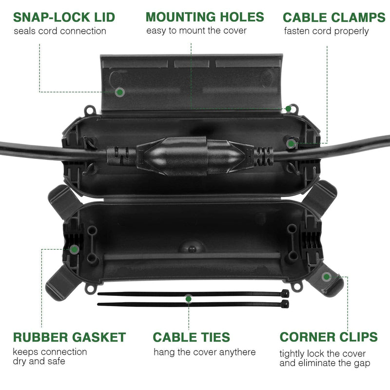  [AUSTRALIA] - Flemoon [3 Pack] Outdoor Extension Cord Safety Cover with Waterproof Seal, Weatherproof Electrical Connection Box to Protect Outdoor Outlet, Plug, Socket, Christmas Holiday Decoration Light, Black 3