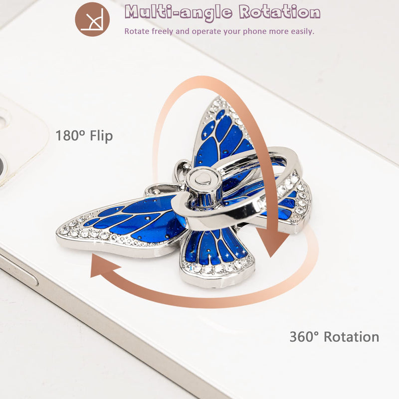 [AUSTRALIA] - Butterfly Cell Phone Ring Grip Holder Stand, 360°Rotation Metal Finger Kickstand, Compatible with iPhone, Samsung Galaxy, and Smartphone, Sapphire Blue