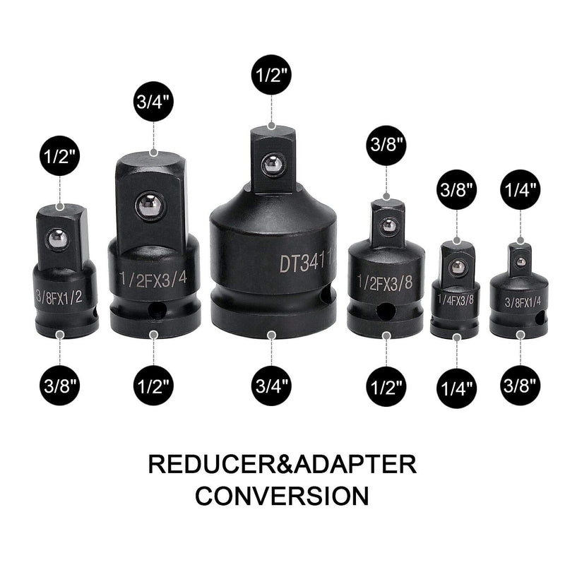  [AUSTRALIA] - HELAKLS 1/4 3/8 1/2 3/4 Inch Drive, 6-Piece Female To Male Air Impact Adapter and Reducer Socket Set, Cr-Mo Steel, Ball Detent, Tapered Square End Hand Tools For Men With Case