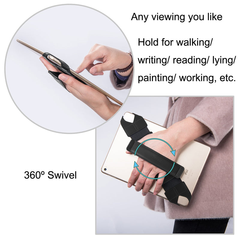 Joylink Universal Tablet Hand Holder Strap, 360 Degrees Swivel LeathJer Handle Grip with Elastic Belt, Secure & Portable for 10.1" Tablets (Samsung Asus Acer iPad etc), Black - LeoForward Australia